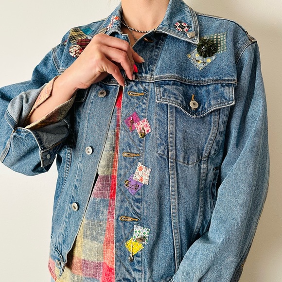 Vintage Industrial rags denim jacket with patches - Picture 5 of 10